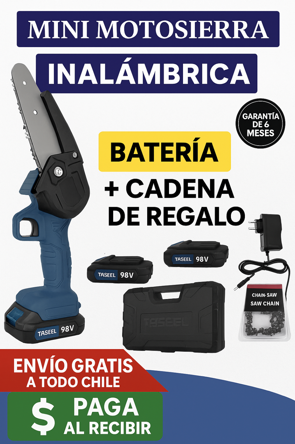 Motosierra Inalámbrica 6 pulgadas™Incluye Bateria y Cadena de Regalo