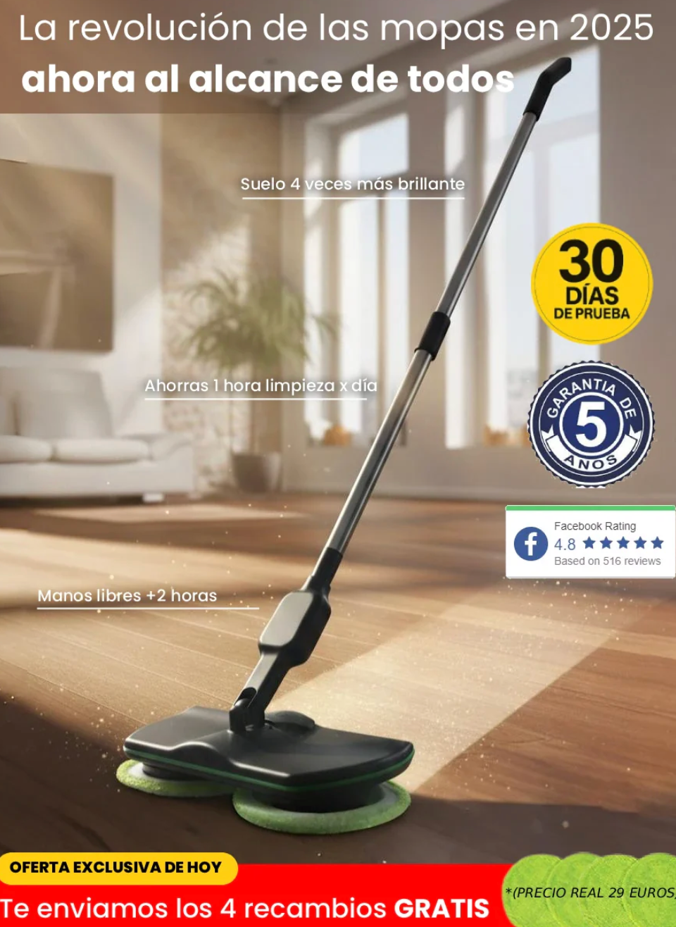 SpinMop™ — La única mopa eléctrica que evita la vergüenza cuando llaman al timbre: suelo perfecto en 10 minutos, sin frotar ni agacharte sin esfuerzo (+ 4 recambios lavables + ENVÍO GRATIS)
