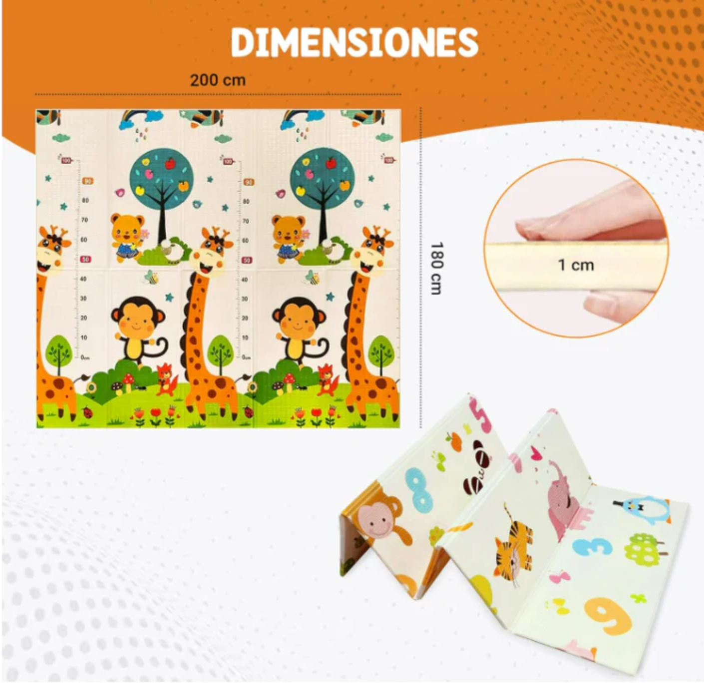 Alfombra Bebe Acolchada Plegable (200x180cm y 1cm Grosor) - Jupplies