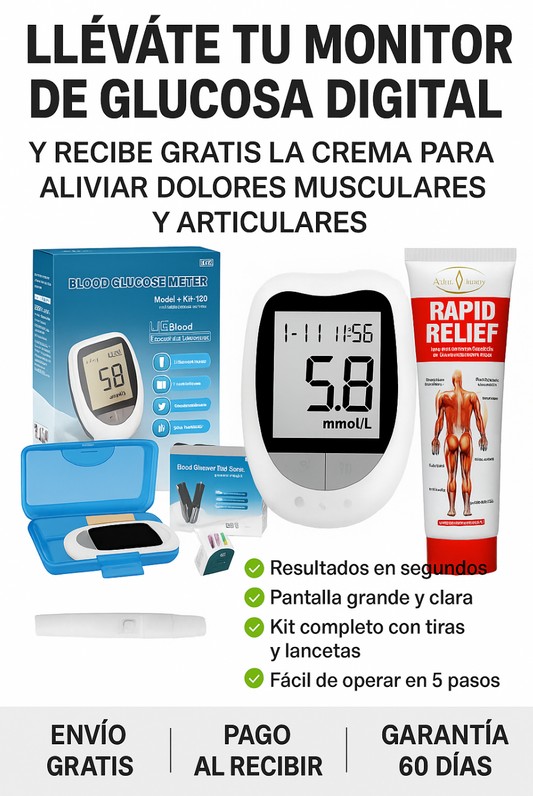 Glucometro Digital Medidor De Glucosa. (Incluye crema para aliviar dolores musculares)