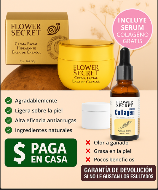Flower Secrets© Rejuvenecedora Crema de Caracol.(Incluye Serum de Colágeno Gratis)