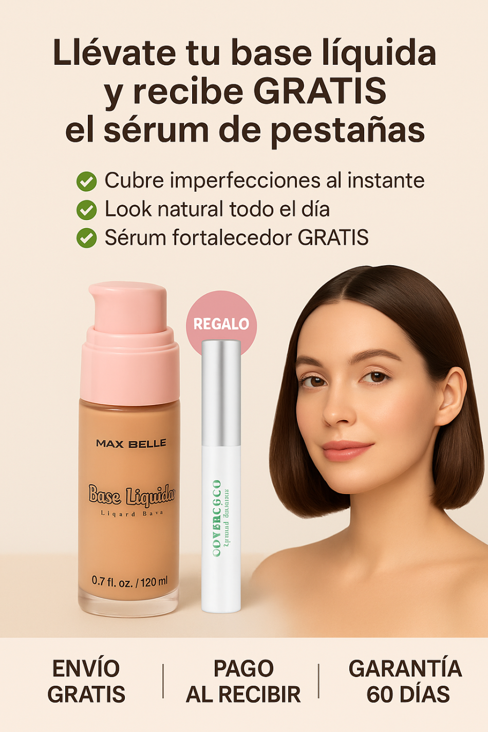 Base de Maquillaje Antiedad con SPF 50 + Gratis Serum de Pestañas