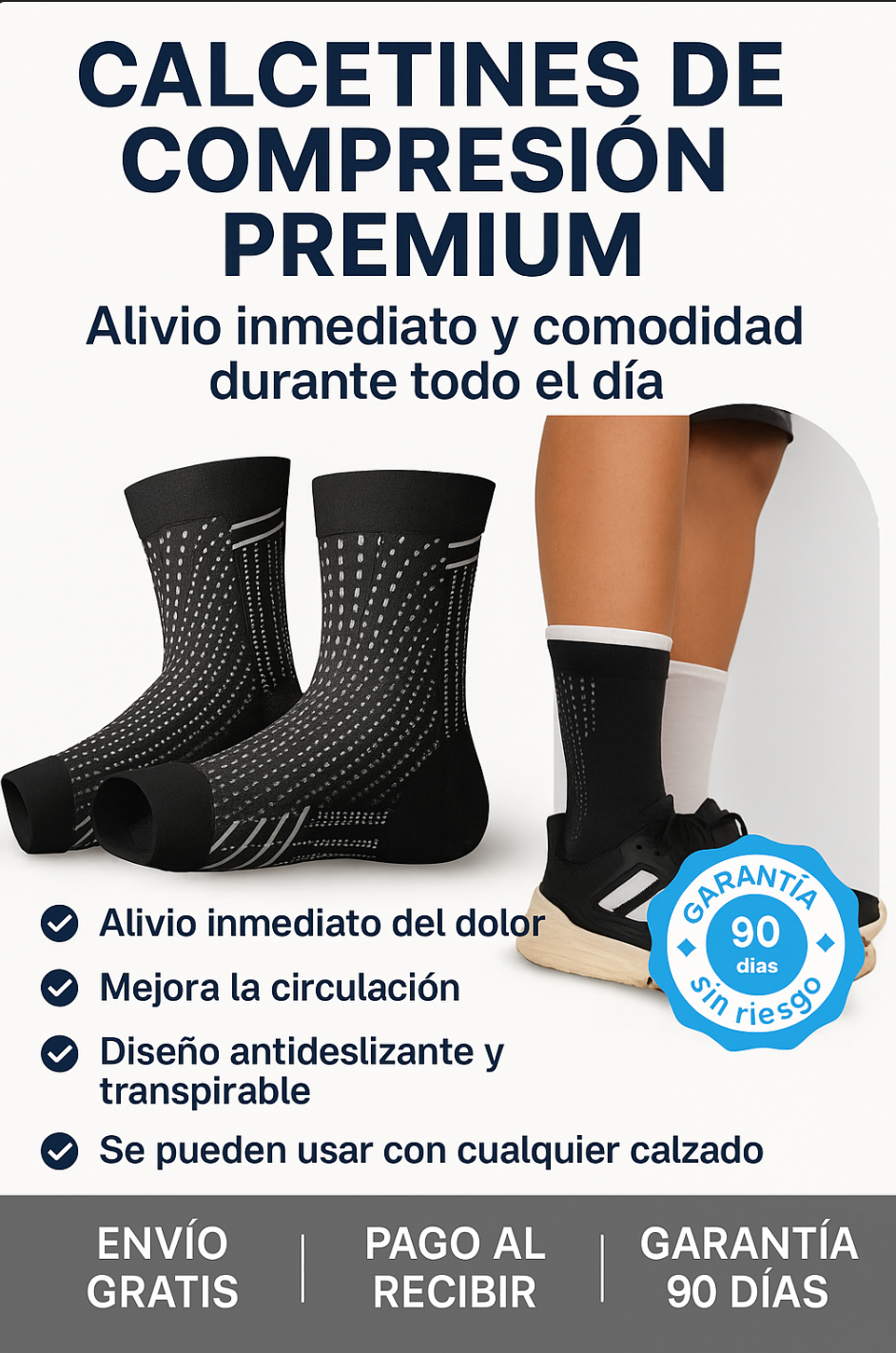 Medias De Compresión - Obtén Alivio Instantáneo De Pies Hinchados Y Adoloridos