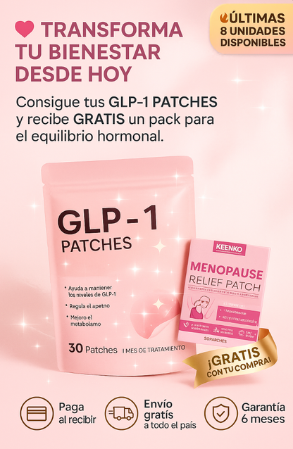 12 Parches GLP-1 Adelgazamiento + 8 Parches alivio de menopausia Incluidos en el Pack.