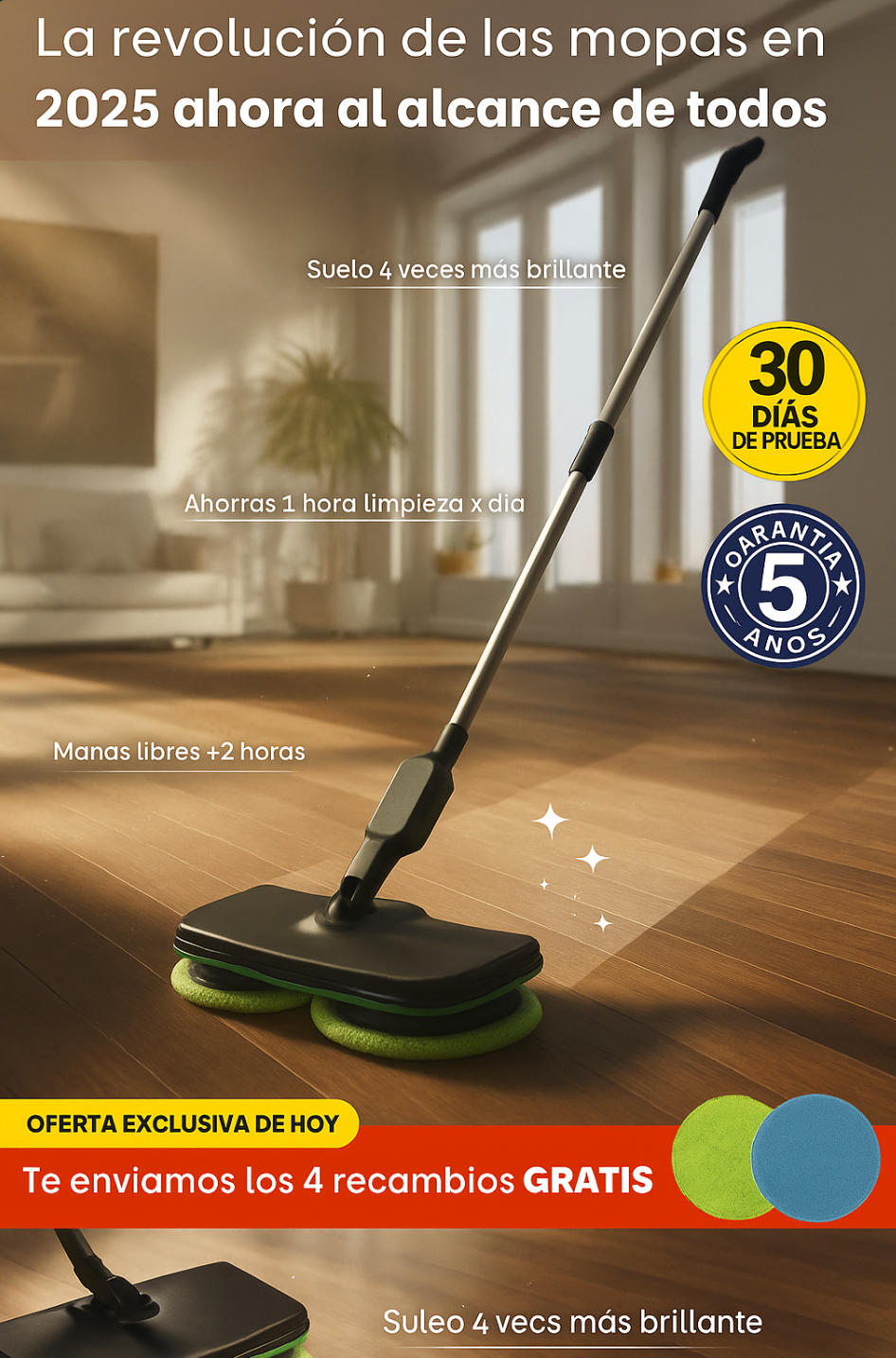 SpinMop™ — La única mopa eléctrica que evita la vergüenza cuando llaman al timbre: suelo perfecto en 10 minutos, sin frotar ni agacharte sin esfuerzo (+ 4 recambios lavables + ENVÍO GRATIS)