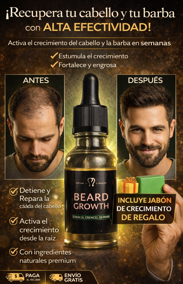 Serum de crecimiento para pelo y barba BEARD GROWTH™ + Jabón de crecimiento incluido