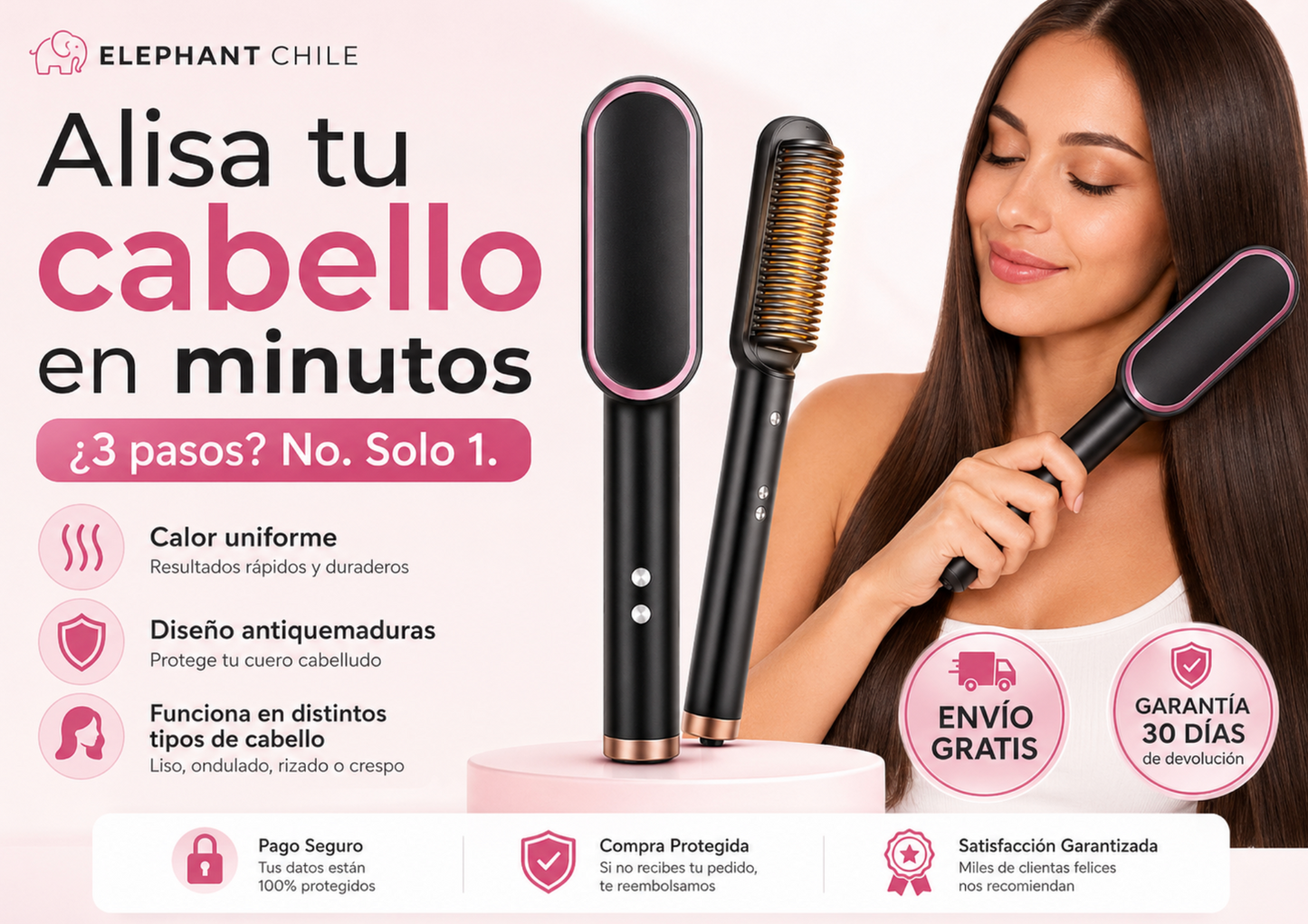 Cepillo Alisador Iónico PRO 3 en 1